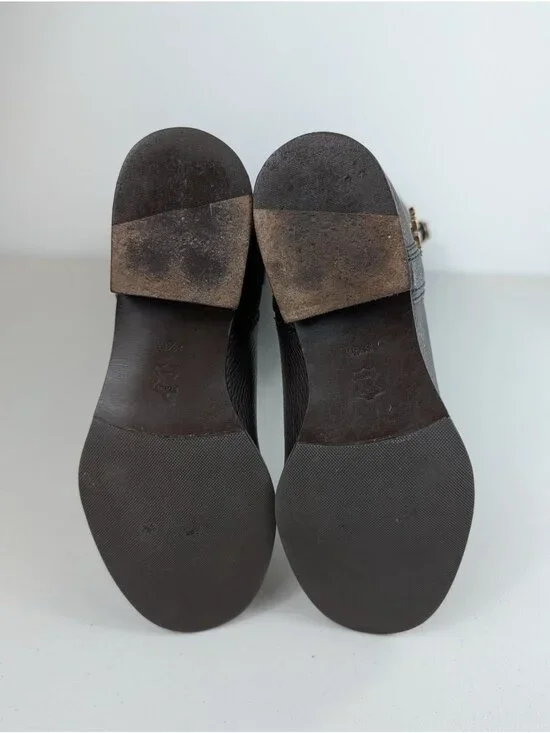 Tory Burch Elina Riding boots brown leather gold tone logo turnblock size 8.5 - Picture 8 of 10